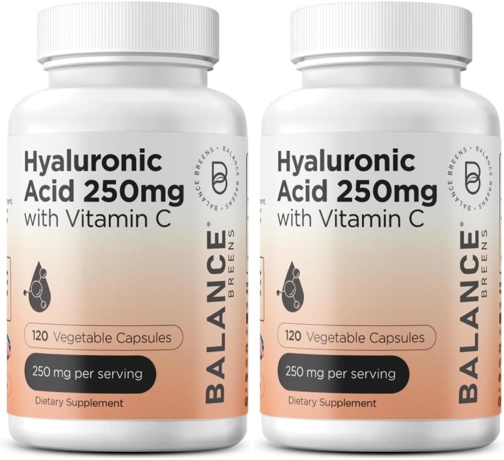 Pure Hyaluronic Acid Supplement 250mg z witaminą C 50mg, 120 Vegan kapsułki - Nawodnienie skóry do naturalnego połysku, włosów, paznokci, kości i wspólnego wzoru zdrowia