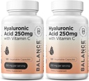 Pure Hyaluronic Acid Supplement 250mg z witaminą C 50mg, 120 Vegan kapsułki - Nawodnienie skóry do naturalnego połysku, włosów, paznokci, kości i wspólnego wzoru zdrowia