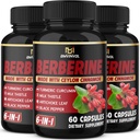 (3 opakowania) Berberine Supplement Plus Ceylon Cynamon, Otyłek mleczny, Kurkuma, Liść karczocha, Czarny Peppe - 6 Miesiące Dostawy - 180 Kapsułki Razem