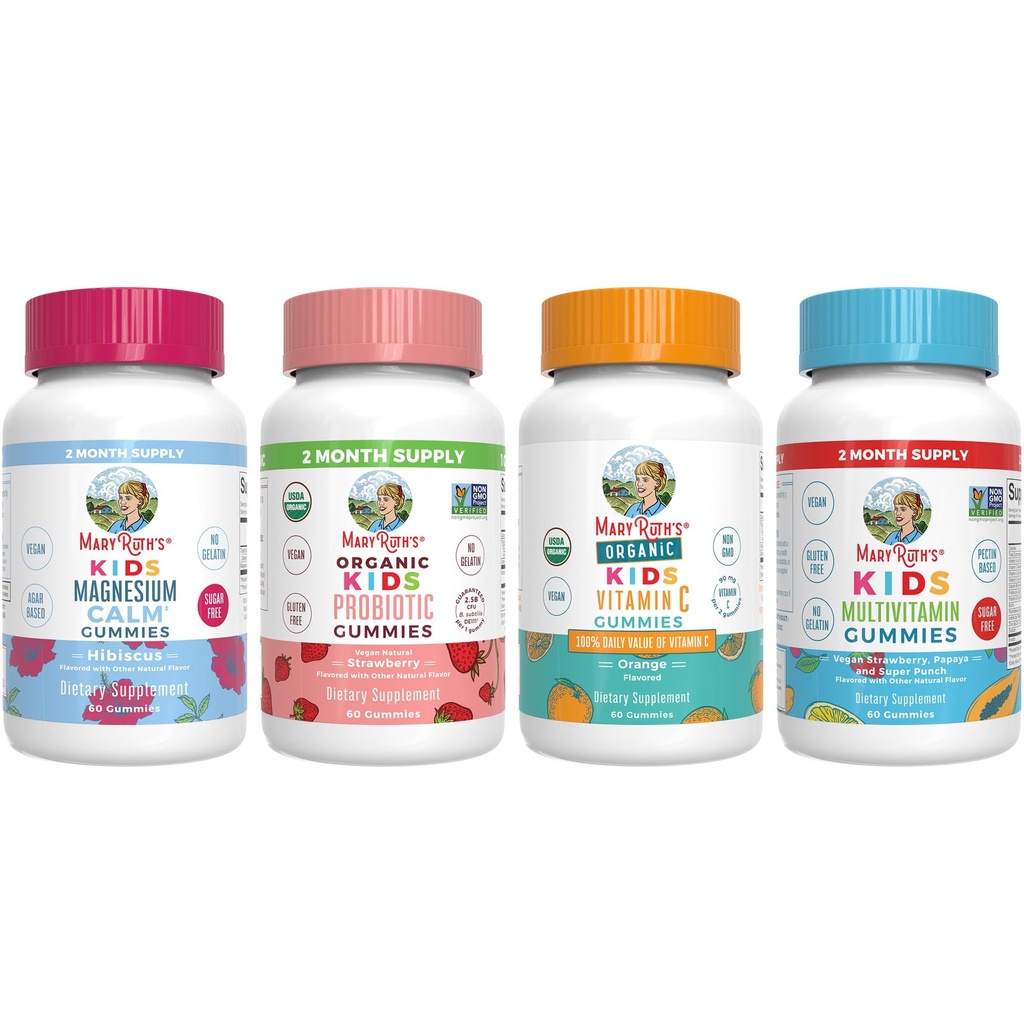 MaryRuth Organics Multivitamine, Probiotic, Magnezu Spokojny, i Gummies witaminy C dla dzieci 124; Czysty projekt etykiet zweryfikowany ® Bilans 124; Witaminy dla immunologicznego wsparcia i ogólnego zdrowia 124; Wegan, Non-GMO, Gluten Free