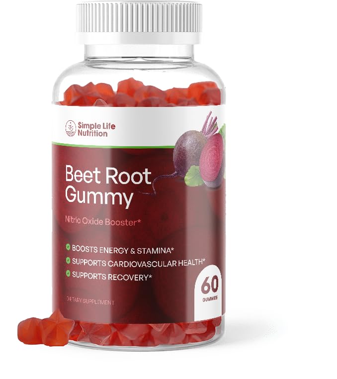 Organiczne gumki korzeniowe buraków - Booster tlenku azotu dla mężczyzn i kobiet - Organic Non-GMO Gluten Free Vegan Beets - 60CT