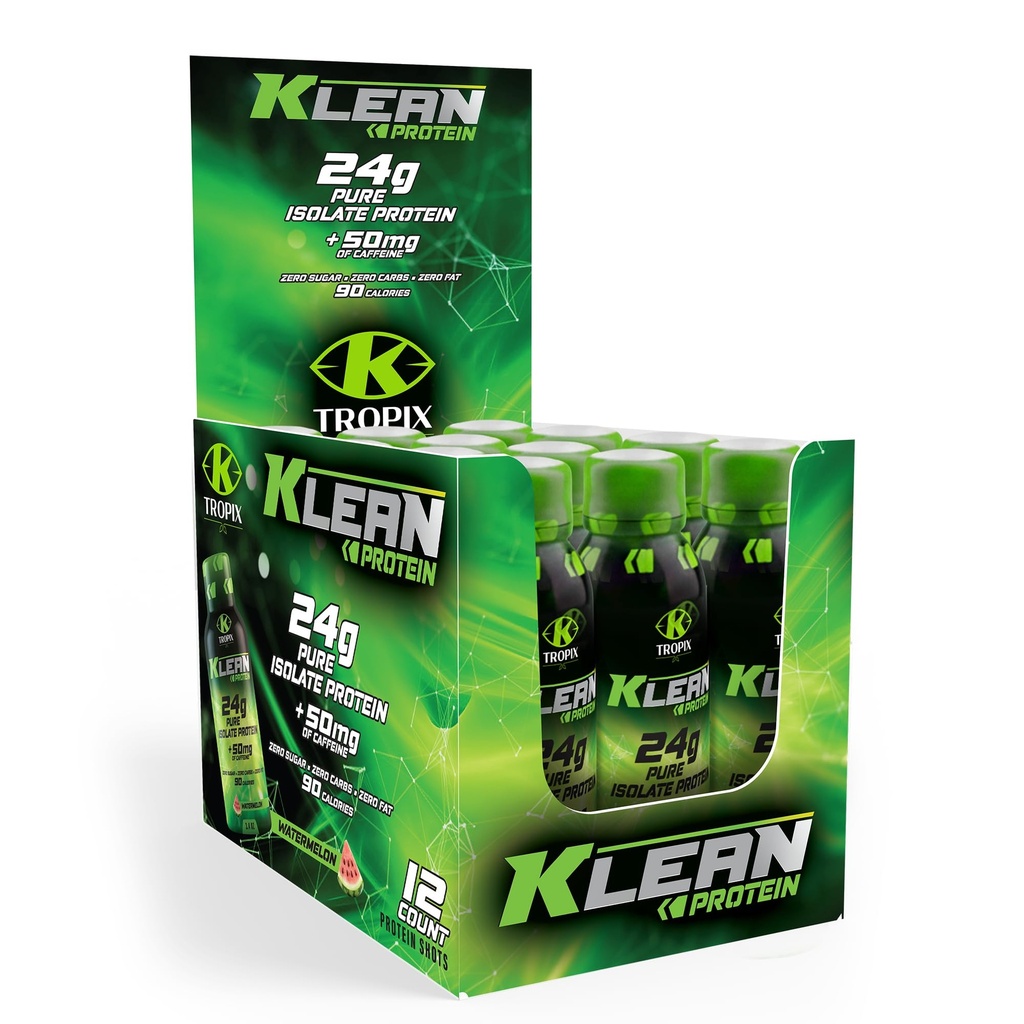 KTROPIX Klean+ Protein Shot – Clean Protein + Natural Energy in One Liquid Shot - 24g Whey Isolate + 50mg Caffeine - Zero Sugar, Zero Carbs - Performance Fuel for Energy, Focus & Recovery - Pack of 12