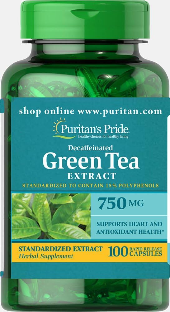Puritan 's Pride Decaffeided Green Tea Standarysed Extract 750 mg- 100 kapsułki
