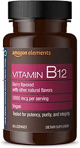Elementy Witamina B12 Metylokobalamina 5000 µg - Normalna produkcja i metabolizm energii, Wsparcie dla układu immunologicznego - 2 Miesiące dostaw, Lozenges Berry Flavored, 65 Liczba (Opakowanie po 1)