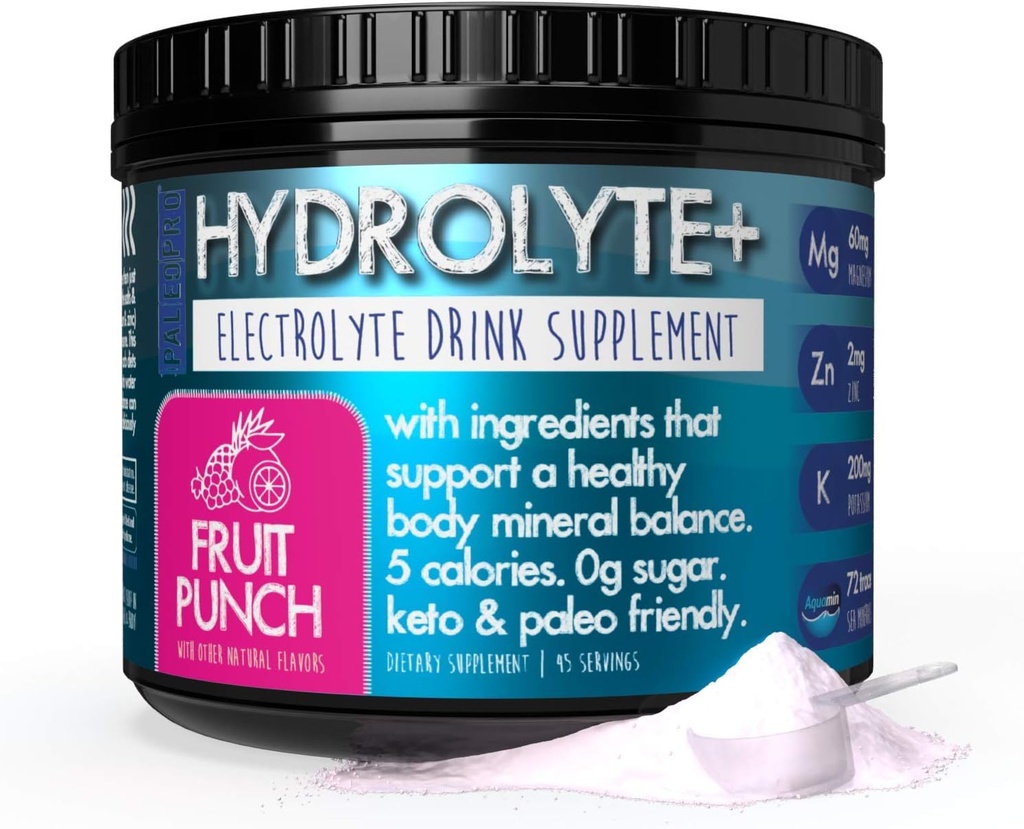 Paleo Pro HYDROLYTE + Electrolyte proszek napój, suplement do nawadniania, 0g cukru, 1g Carb, Keto & Paleo Friendly, 45 Sługi, Brak sztucznych składników (owocowy Punch)