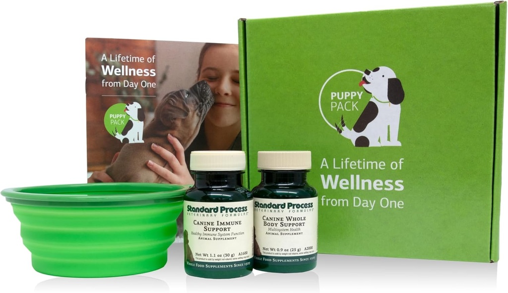 Standard Process Puppy Pack - Psy Immune & Whole- Body Supplements Powder Supplements - Puppy Support Kit with Psy Whole Body Support & Psy Immune System Support - Zawiera składany water Bowl