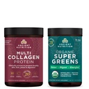 Ancient Nutrition Organic SuperGreens Proszek, 25 Słupki + Powder protein multi colagen, Unflavored, 45 Słupki