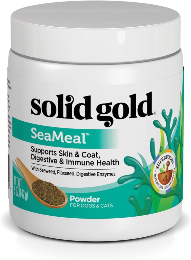 Solid Gold Cat & Dog Multivitamin Powder - Kelp Powder, Omega 3 & Witaminy dla Dental, Digestive, Immune, Skin & Coat Health - Multi Witamina dla psów i kotów - Cat & Dog Food Additive Supplement - 5oz