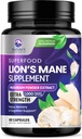 Lions Mane Mushroom Capsules 10,000 mg - Lion 's Mane Supplement Capsules for Memory and Focus Support, Mózg, Immune Health Support, Wegan, Butelled in USA, Lions Mane Mushroom Powder Extract, 60 Count