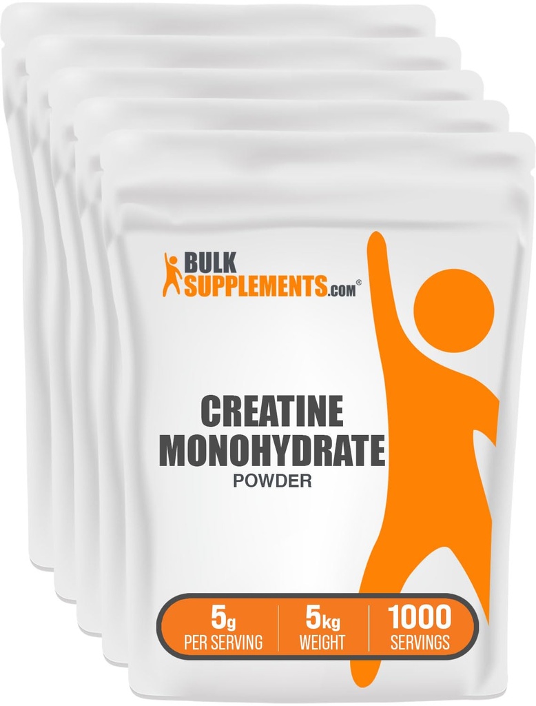 BulkSupplements.com Kreatywny proszek jednowodny - Suplement z krewniakiem, Stworzenie zmikronizowane, Proszek z krewniakiem - Unflavored & Gluten Free, 5g (5000mg) na służbę, 5kg (11 lbs) (Opakowanie 5)
