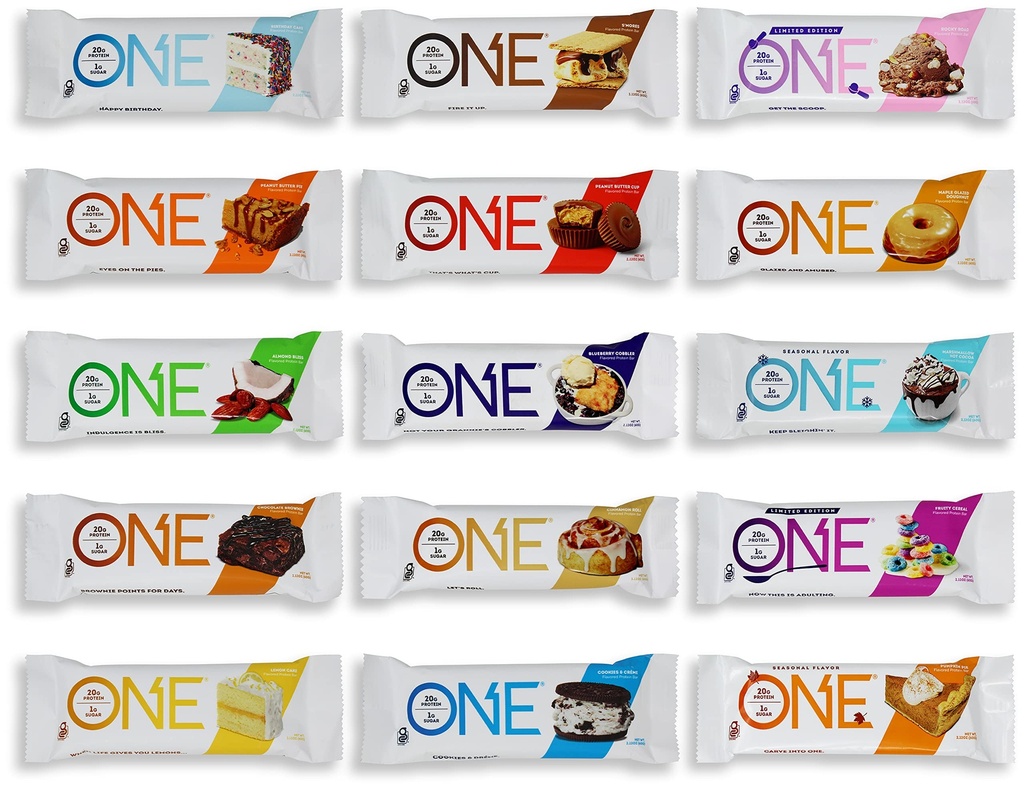 One Bars Protein Variety Sampler | 12 Pack of 15 Flavors High Snack 20g Per Bar And Only 1g Of Sugar Niro Assortment 25.44 Ounce