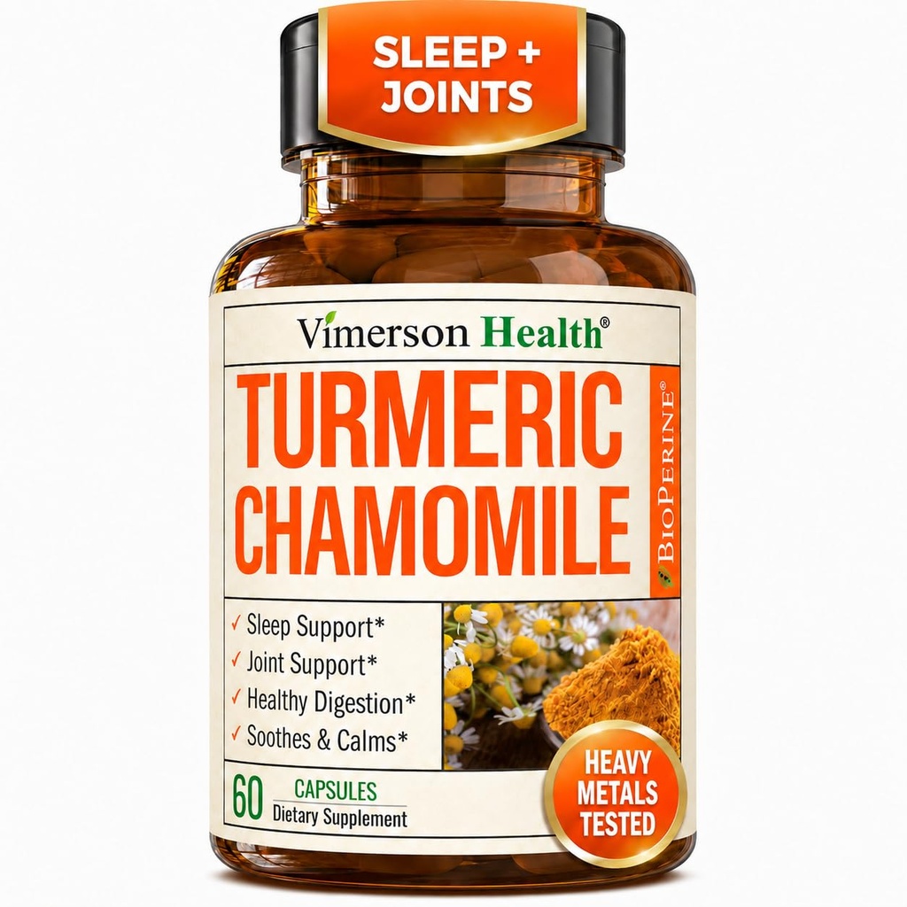 Suplement Turmeric & Rumianek Kapsułki do snu - Organic Turmeric Seep Supplement z Rumianku Flowers Extract (Manzanilla) - Relaks i Wsparcie Stresu - Joint & Digestive Health. 60 Kapsułki