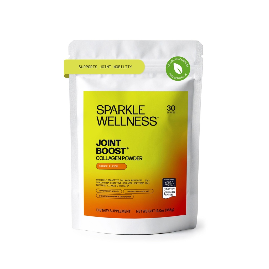 Sparkle Wellness FORTIGEL & TENDOFORTE Collagen Peptydes 124; Collagen Powder with Calcium Askorbate Witamina C to Support Joint Mobility, Tendon & Ligament Health British 124; Joint Boost (Orange) [30- Serves]
