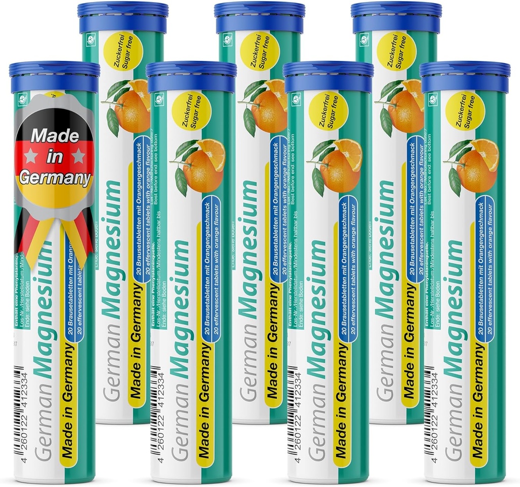 Niemiecki suplement tlenku magnezu Effervescent Tablets Effervescent 124; Flavor pomarańczowy - 200 mg magnezu na serwowanie 124; Sugar Free, Vegan - T & D Pharma - Made in Germany