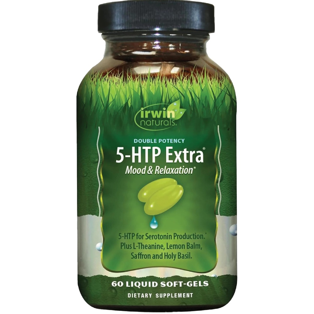 Irwin Naturals Double Potency 5- HTP Extra - 60 Płynne żele - do relaksacji i produkcji serotoniny - 30 Służenie