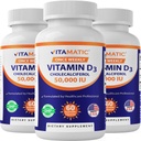 Vitamatic 3 Pack Witamina D3 50 000 j. m. (w postaci Cholekalcyferolu), Dawka raz w tygodniu, 1250 μg, 60 Kapsułek wegetariańskich 1 Rok dostaw, Progressive Formuła Pomocnicza Braki witaminy D
