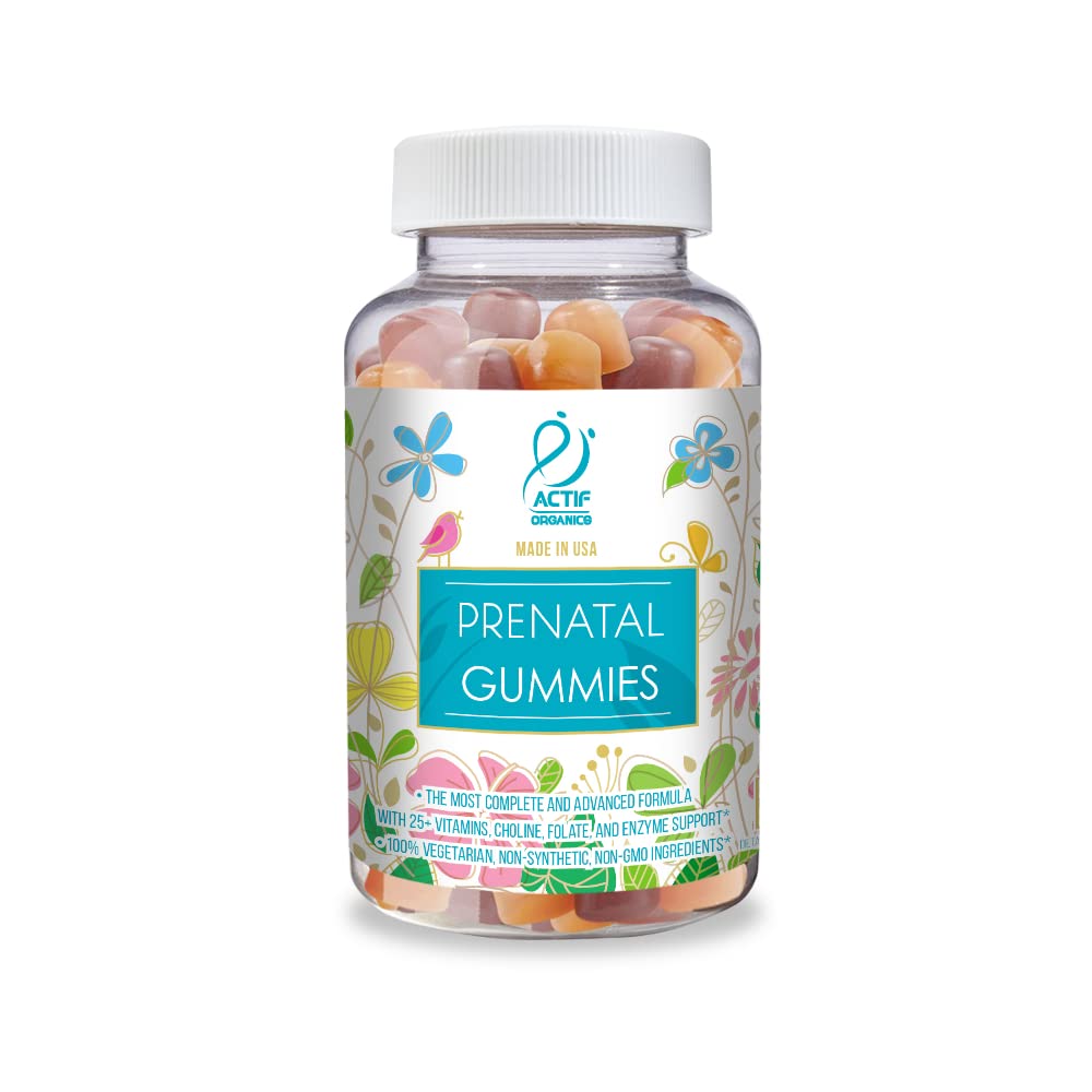 Actif Prenatal Gummies z 25 + Organic Vitamin i Organic Herbal Blend - Non-GMO, 100% wegetarianin, 90 Hrabia, Made in USA