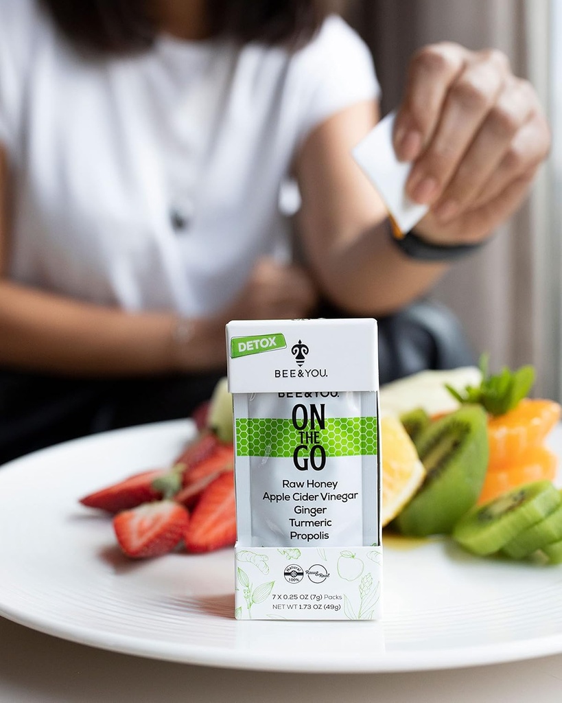 Bee and You On The Go, Suplement wsparcia immunologicznego, surowy miód, ekstrakt Propolis, jabłko cydr Ocet, Ginger, Turmeric, Cynamon, Superfood, Wielki Degustacja, dla dzieci i dorosłych, 7 Pack