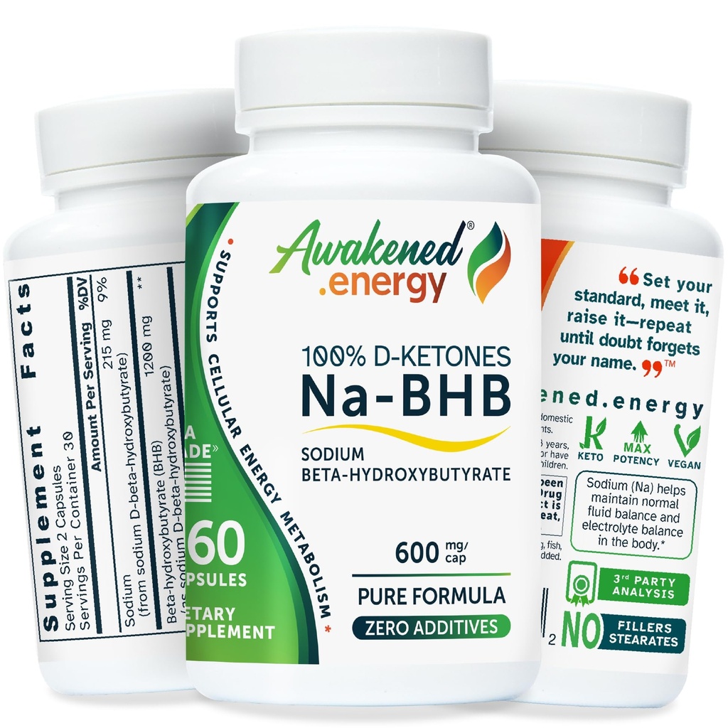 Na-BHB Sodium Beta-Hydroxybutyrate Supplement – 100% D-Ketones for Keto Energy, Focus & Electrolyte Balance – Pure Formula, No Fillers – 60 Vegan Capsules