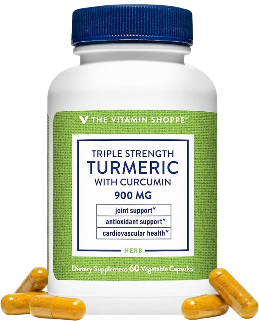 Witamina Shoppe Triple Siła Turmeric z Curcumin 900mg, Wspiera Joint Mobilność & Zapewnia korzyści przeciwutleniające & 5 mg Bioperine do zwiększenia Wchłanianie odżywcze - raz dziennie (60 kapsułki)
