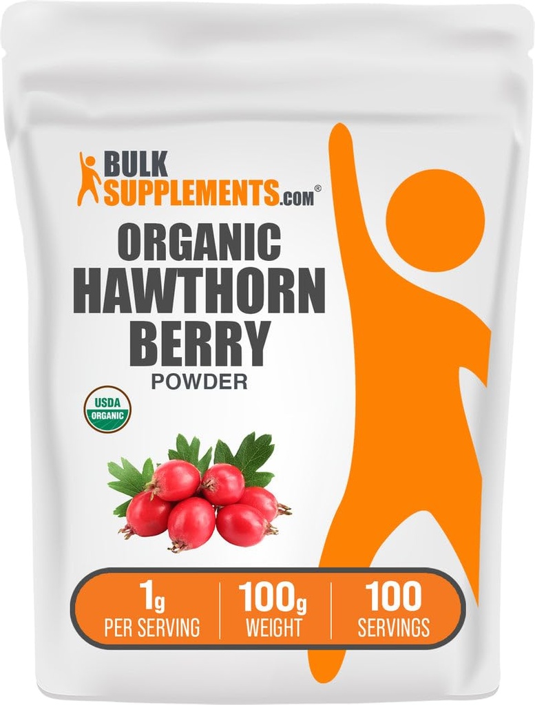 BulkSupplements.com Organic Hawthorn Berry Powder - Herbal Supplement, Hawthorn Berry Organic - Wegan & Gluten Free, 1 g na Serving, 100g (3.5 oz) (Opakowanie po 1)