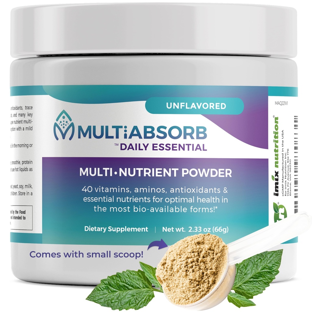 MultiAbsorb ~ Codzienne Essential, Multi- odżywczy proszek dla optymalnego zdrowia, Witaminy, Minerały, Przeciwutleniacze, No Fillers lub Środki konserwujące, Naturalne, Non-GMO, 30 Służenia (nieflawored)
