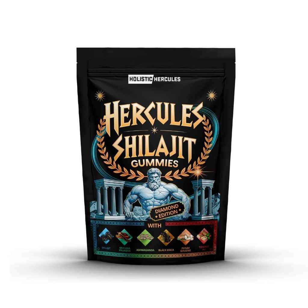 Holistic Hercules Himalayan Gold Shilajit Gummies with Ashwagandha Black Maca Tongkat Ali Panax Ginseng Mucuna | 100% Natural Organic | Vegan Non-GMO Sugar-Free (30)