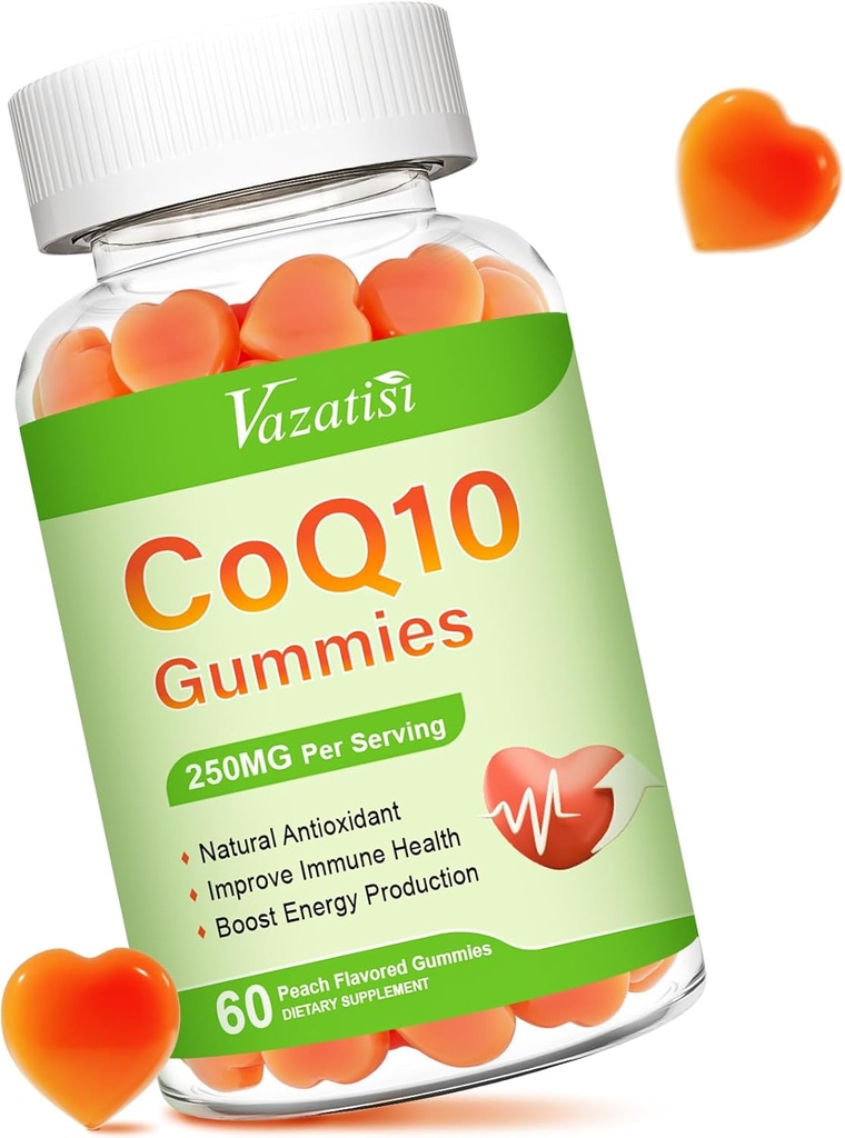 Wysoka absorpcja CoQ10 Gumie 250 mg, Plus Omega-3, Magnez, Witamina B12 dla energii komórkowej, Mózg i przeciwutleniacz, 5X Lepsza absorpcja Koenzym Q10 Suplement - 60 Cts