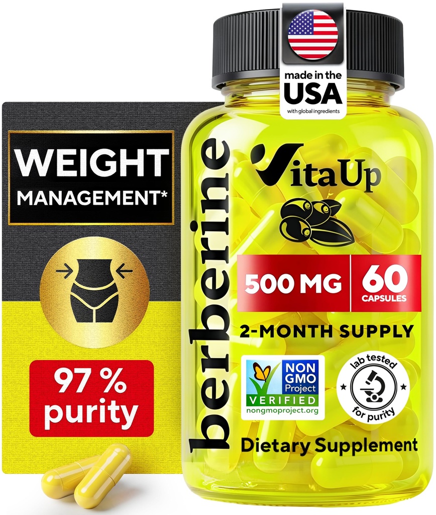 Berberine Supplement 500mg - USA Made Berberine 500mg - Non-GMO Berberine HCL - Berberine Supplements for Weight Management, Energy, Immune Support - 60 kapsułki