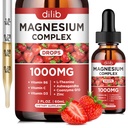 Triple Magnezu Complex Supplement, Magnezu Glycinate, Mieszanka, Cytrate Liquid Drops 1000mg z Ashwagandha, CoQ10, Witamina B6, C, D, Cynk -Support Relief uspokajający, Kości, Mięśnie, Mood Wegan