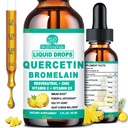 Quercetin z płynami Bromelain Drops, 4X Stronger Than Kapsułki & Tabletki, 7- in-1 Cynk organiczny Quercetin 1000mg z Bromelain 500mg Witamina C D3 immunologiczne wsparcie dla zdrowia układu oddechowego i przeciwutleniacz