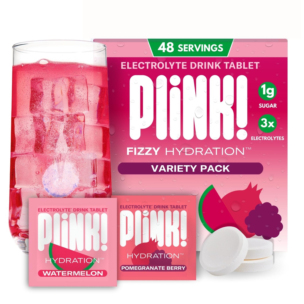 Plink! Fizzy Electrolyte Drink Tablets for Daily Hydration - 48ct Electrolyte Tablets + Sodu, Potasu, Magnezu, Low- Calorie, Low- Sugar Keto Electrolytes Puder Hydration Pakiety wody