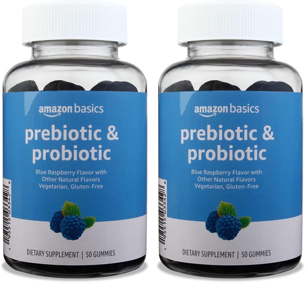 Basics Prebiotic & Probiotic Gummies, 2 Billion CFU, Blue Malina, 50 Hrabia (2 na Serving) (Wcześniej Solimon) (Opakowanie 2)