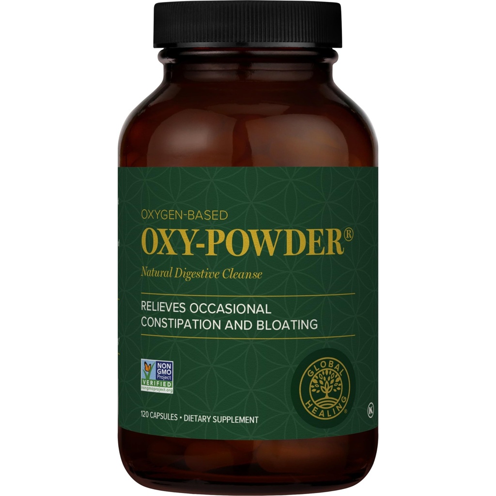 Global Healing Center Oxy- Powder Oxygen Based Safe and Natural Colon Cleanser and Relief from Ocasional Zaparcia (120 kapsułki) (Opakowanie może się różnić)