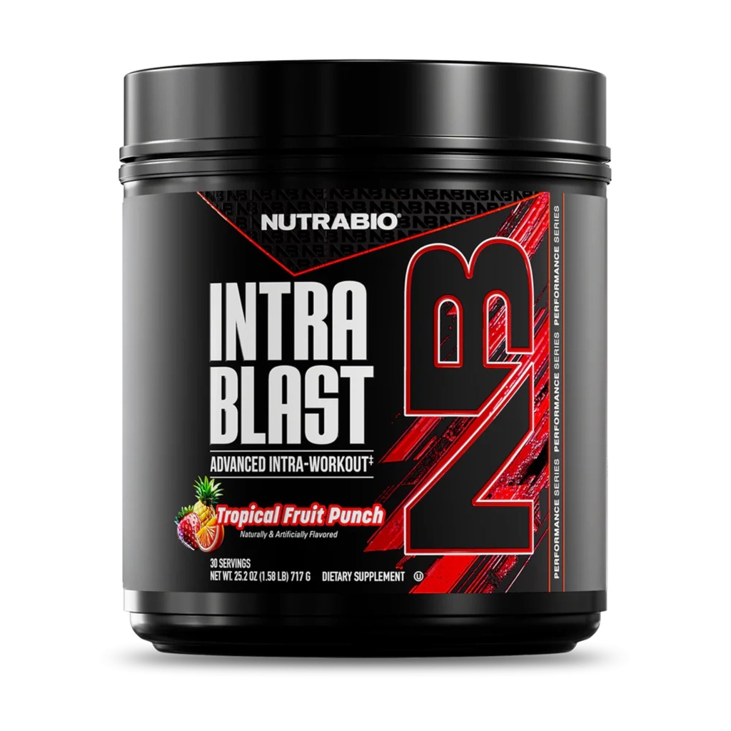 NutraBio Intra Blast Bcaa Proszek suplement aminokwasów, Electrolyte & Hydration Mieszanka, Intra, Pre Workout & Odzysk mięśni, 20g Eaa Acids proszku, 5g Glutamino- Tropical Fruit Punch, 30 Podawanie