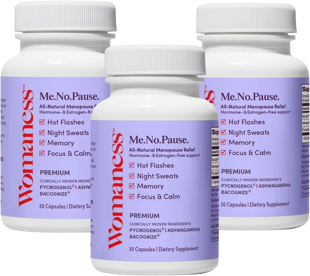 Menopauza bez kobiet Suplementy dla kobiet - Perimenopauza & Menopauza Relief dla gorących błysków, nocne poty, sucha pochwy, Mgławica mózgu i wsparcie nastrojów - Hormon & Estrogen- Free (3 Pack)