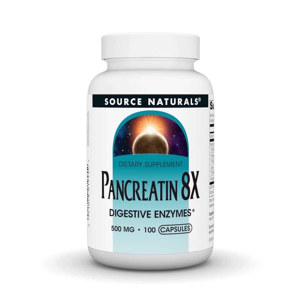 Źródło Naturals Pancreatin 8X, 500 mg Enzymy trawienne - 100 kapsułek