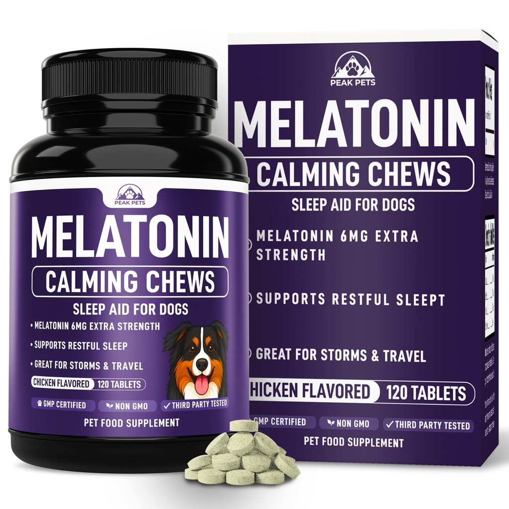 Melatonin for Dogs to Sleep (6mg Dog Sleep Aid) Dog Melatonin for Large Dogs - Help Reduce Stress from Storms, Separation & Anxiety - Puppy Calming Chews - 3rd Party Tested, 120 Chicken Flavor Tablets