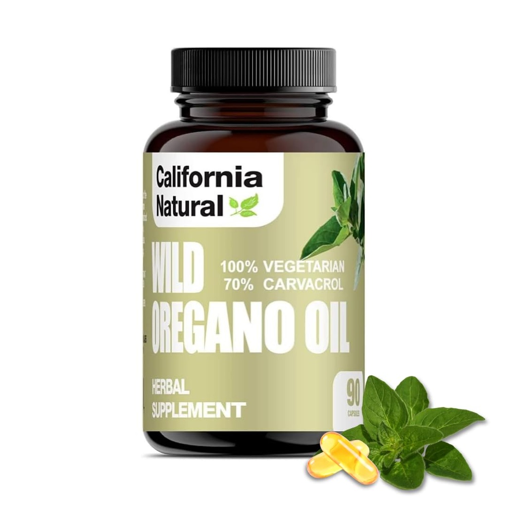 Wild Oregano Oil Vegetarian Soft Kapsułki - Kalifornia Natural - System immunologiczny & Wsparcie pokarmowe - Promowanie Gut Zdrowie & Zdrowa trawienie - 100% wegetarianin - 70% Carvacrol - Herbal 90 liczyć