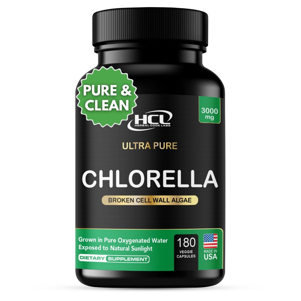 Chlorella kapsułki 3000 mg - Pęknięta ściana komórkowa Blue Green Algae Supplement - Najlepszy naturalny detox Cleanse - Plant Vitamin Minerals Chlorophyll Vegan Protein w proszku - Made in USA