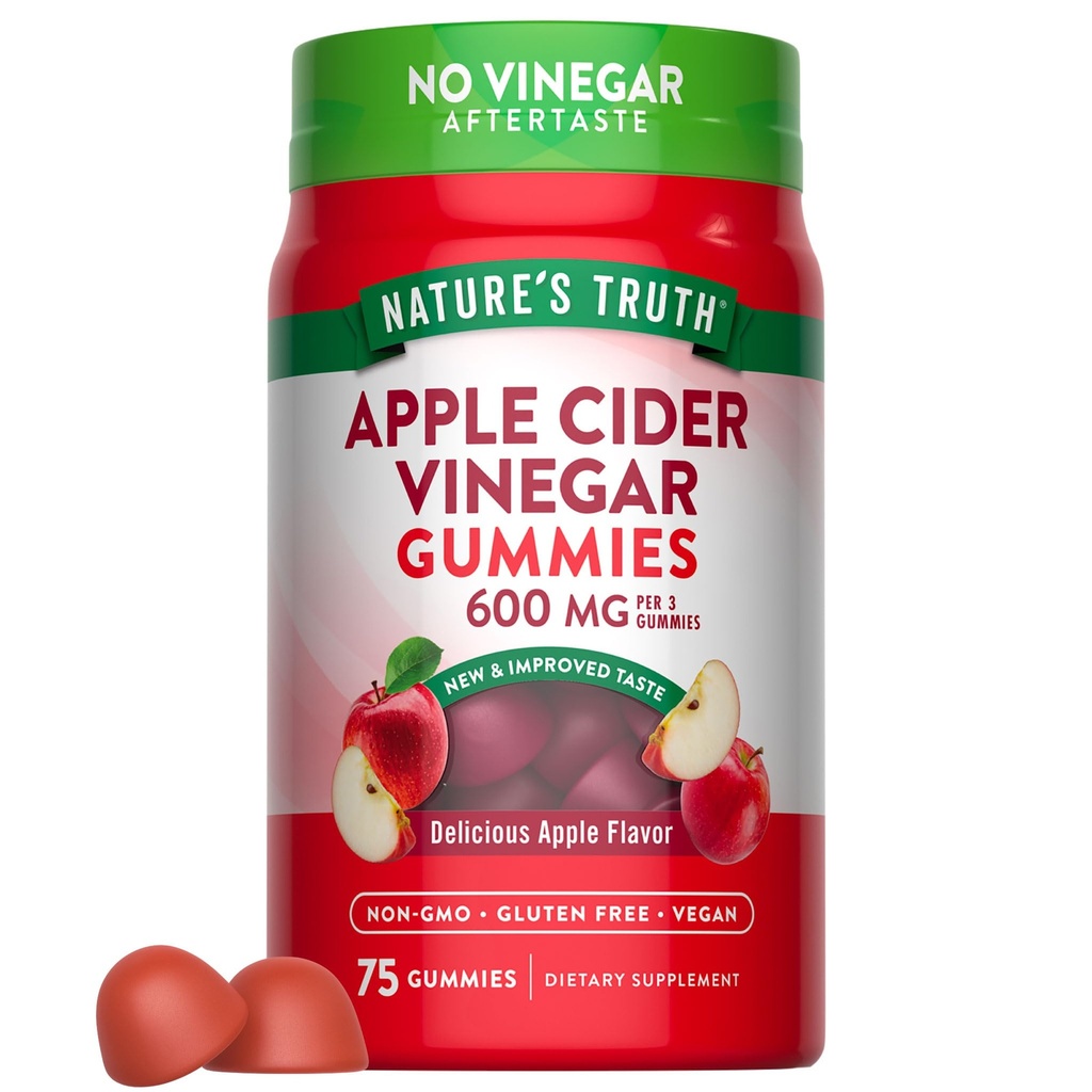 Nature 's Truth Apple Cider Gummies Vinegar 124; 600 mg 124; 75 Gummies Veld124; Apple Flavor Veld124; Vegan, Non-GMO, Gluten Free Supplement