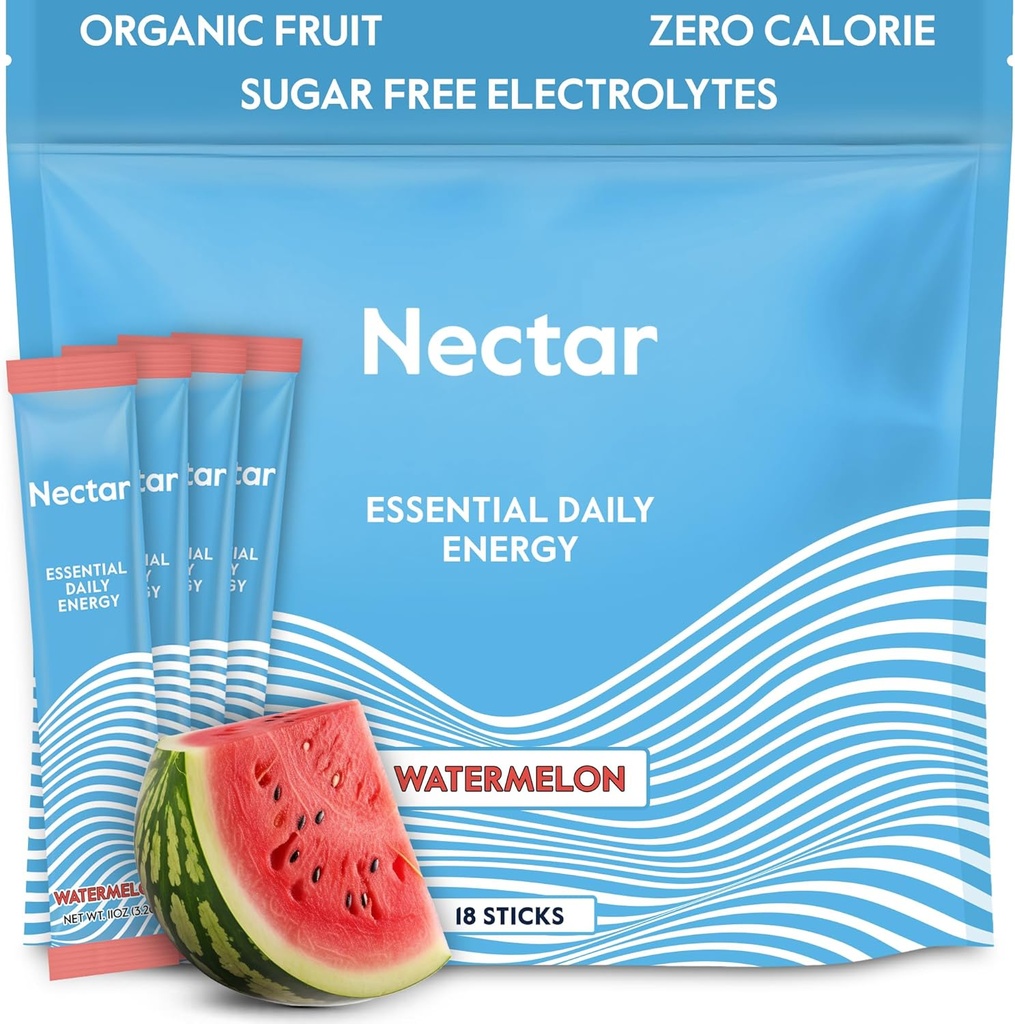 Nectar Energy Booster - Kofeina organiczna, B12 & Electrolytes - Bez cukru & Zero Calorie - Zdrowa kawa, Napoje energetyczne i Soda alternatywna - Hydration & Suplement energii (Arbuz 18 Pakiety)