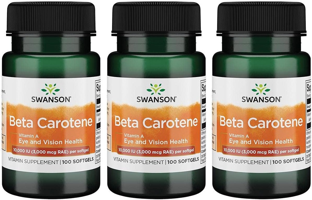 Swanson Beta- Caroten (Witamina A) Skin Eye Immune System Health Antioksydant Support 10000 Iu (3000 µg) 100 Sgels (3 opakowania)
