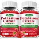 2 Pack Gummies cytrynian potasu - Suplement potasu dla zdrowia mięśni, Leg Cramp Relief & Elektrolite Balance, Wegan, Non-GMO, Gluten- Free, Malina Flavor, 120 Count