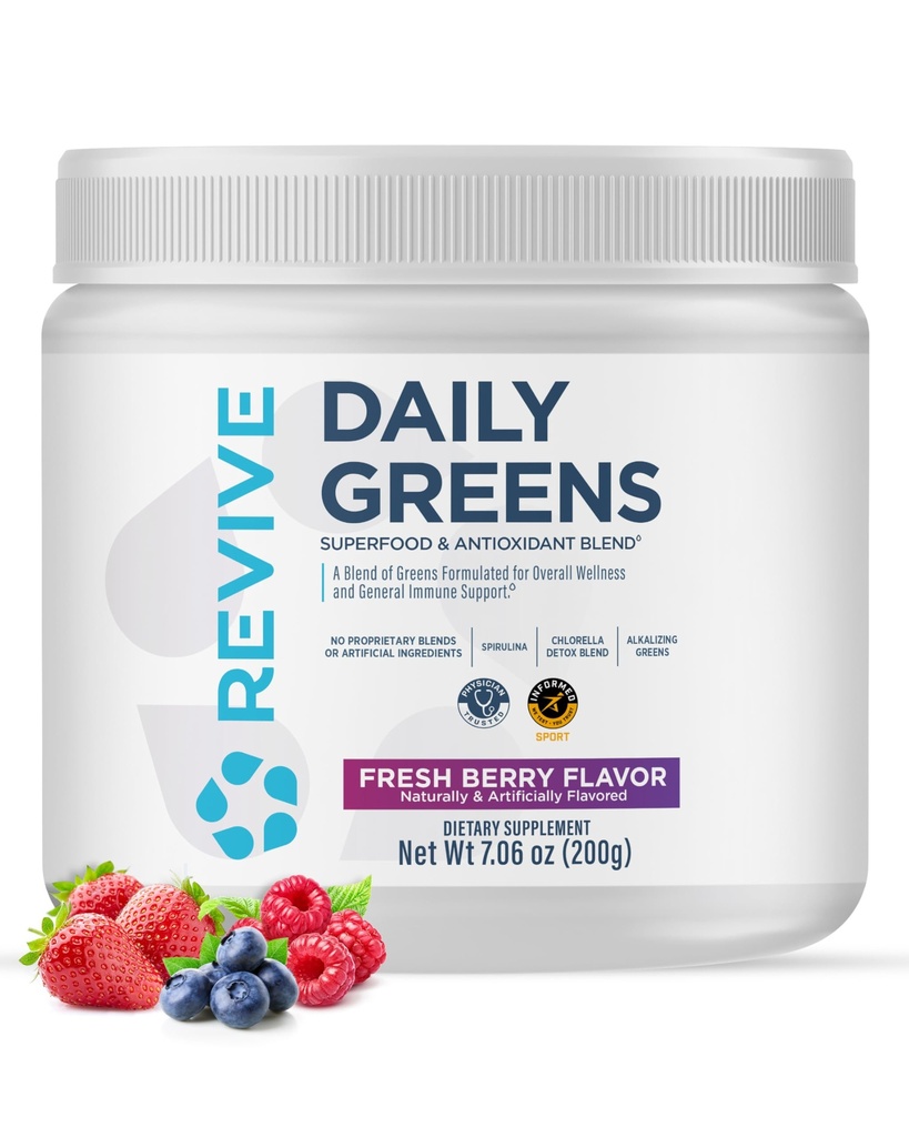 REVIVE MD Codzienne Zielony Proszek Superfood (Fresh Berry) - Supergreens Proszek do wspierania poziomów energii - Sok zielony, który poprawia spożycie błonnika - Wegetarialne Wspiera trawienie i Gut Zdrowie