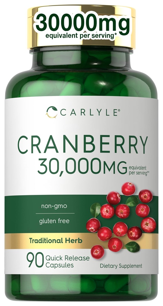 Carlyle Cranberry Supplement Agregat 124; 30,000mg Agregat 124; 90 Kapsułki Agregat 124; Non- GMO i Gluten Free Formula Agregat 124; Pigułki żurawinowe z ekstraktu koncentratu