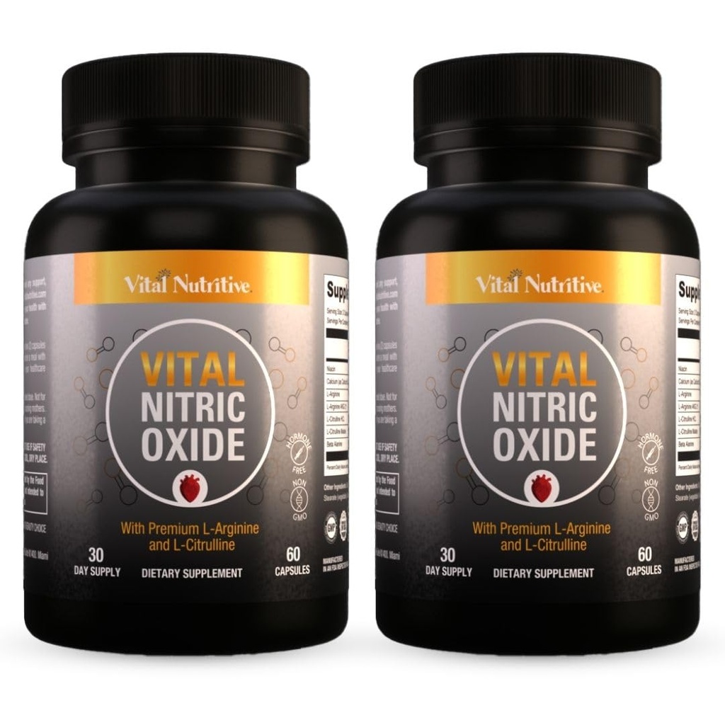 Vital Nitric Oxide Supplements for Men - Workout Booster Supplement for Men - Nitrous Oxide Boost Blood Flow, Blood Pressure, Energy & Workout Performance with L Arginine L Citruline-60 Days Supply