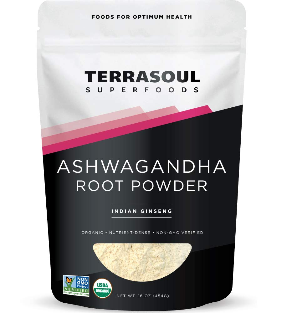 Terrasoul Superfoods Organic Ashwagandha Root Powder, 1 Lb - Stress Adaptogen 124; Może poprawić sen 124; Lab- Tested for Quality