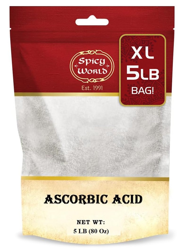 Spicy World Askorbic Acid Witamina C Proszek 5 LB - Suplement diety, Pure VIT C Proszek USP luzem