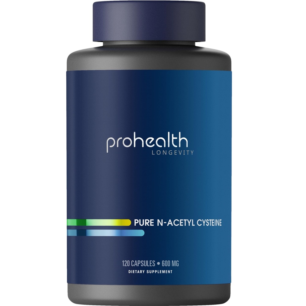 ProHealth Pure NAC - N- Acetylo Cysteina - Wątroba i Wsparcie immunologiczne, Przeciwutleniacz i Glutation Boost, Zdrowie komórkowe 124; 600 mg na kapsułkę 124; 120 Służba 124; Trzydzieści Party Tested